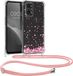 kwmobile hoesje geschikt voor Oppo A76 / A96 - Hoesje met telefoonkoord - Back cover voor smartphone - Case in poederroze / donkerbruin / transparant