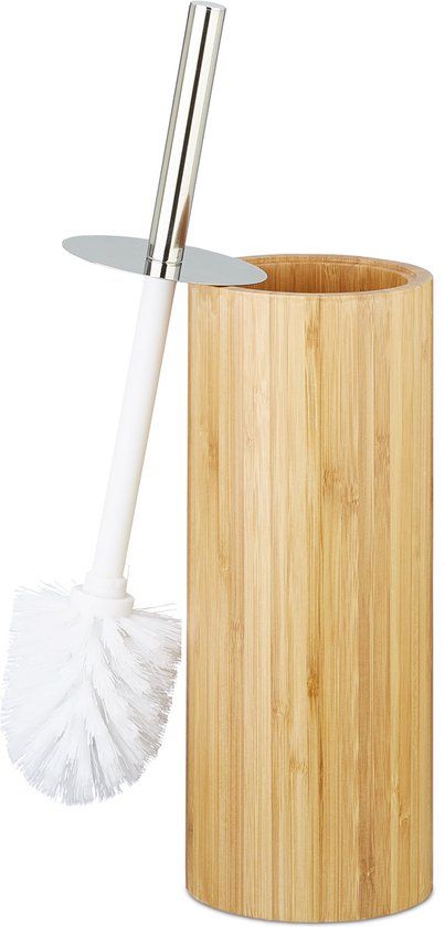 Relaxdays Toilet Brush Holder Bamboo - Round Toilet Brush Set - Toilet Brush Holder