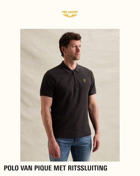 PME Legend Polo PIQUE MET RITSSLUITING OBSIDIAN L
