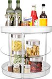 Unyqoos® Organisateur de réfrigérateur, plateau tournant à 2 niveaux, diamètre 23,5 cm, hauteur 21,5 cm, PET transparent, mécanisme rotatif à 360° pour épices et provisions