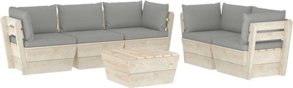 vidaXL 6-delige Loungeset met kussens pallet vurenhout