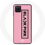 Blackpink Hoesje voor Samsung Galaxy A12 Blackpink K-pop Groep Zwart Logo Roze Achtergrond Maniacase