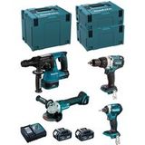 Makita - Kit Mk408rtj (dhr243 Dhp481 Dtd154 Dga504 2 X 5,0 Ah Dc18rc Makpac 2 Makpac 3 Makpac 4)