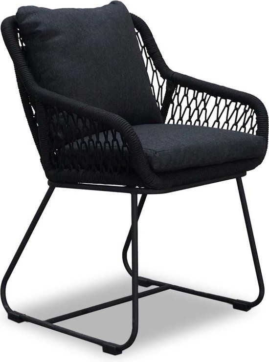 Tuinstoel Portofino - Zwart - Touw - Met armleuning - 2 kussens