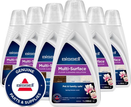 BISSELL Multi-Surface Floor Cleaner - 6 x 1L - Spring Breeze - For Hard Floors, Tiles & Carpets - Compatible with CrossWave, SpinWave & HydroWave - 3932
