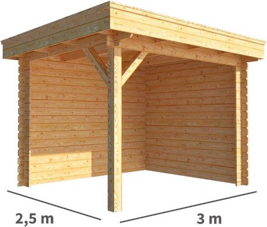 Merkloos Overkapping Lisa 300 cm bij 250 cm diep Plat dak bruin