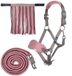 HKM Halsband voor paard met longe en anti-vliegende franjes, mokka/milky pink