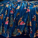 Catherine Lansfield Kerst Tijger Cosy Fleece 130x170cm Deken Sprei Navy Blauw
