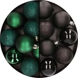 Merkloos / Sans marque Kerstballen Mix kunststof 24x stuks - 6 cm - donkergroen en zwart - mat - glans - glitter - onbreekbaar