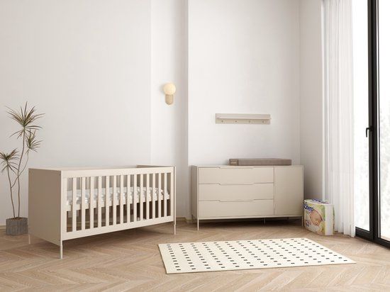 Cabino Born Lucky Belmond Meegroei Babykamer 2 Delig Compleet – Baby bed 70x140 cm & XL Commode – Clay