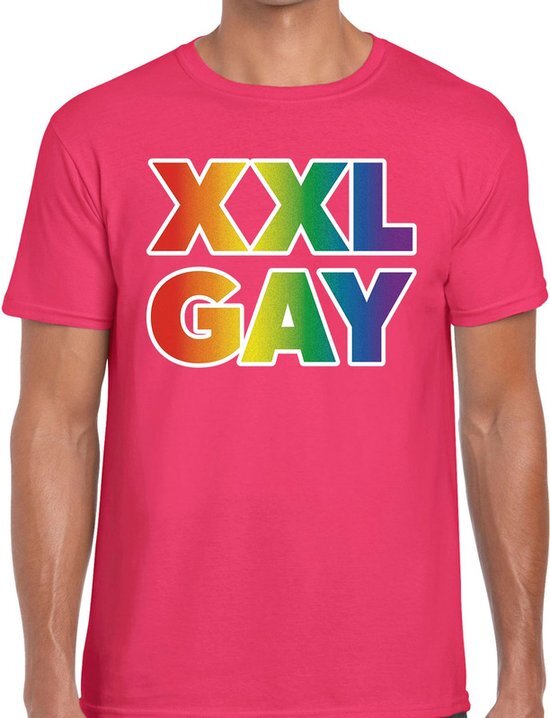 Bellatio Decorations Regenboog XXL gay pride fuchsia t-shirt voor heren S