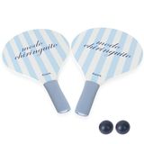 Fisura - Originele strandrackets "Modo chiringuito", wit en blauw houten rackets met nettas, speels strandspel voor de zomer, vrije tijd in de open lucht, inclusief 2 ballen