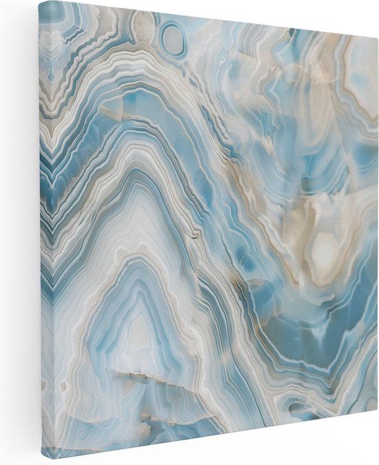 Artaza Canvas Schilderij Blauw en Bruin Marmeren Patroon - 40x40 cm - Canvas Print