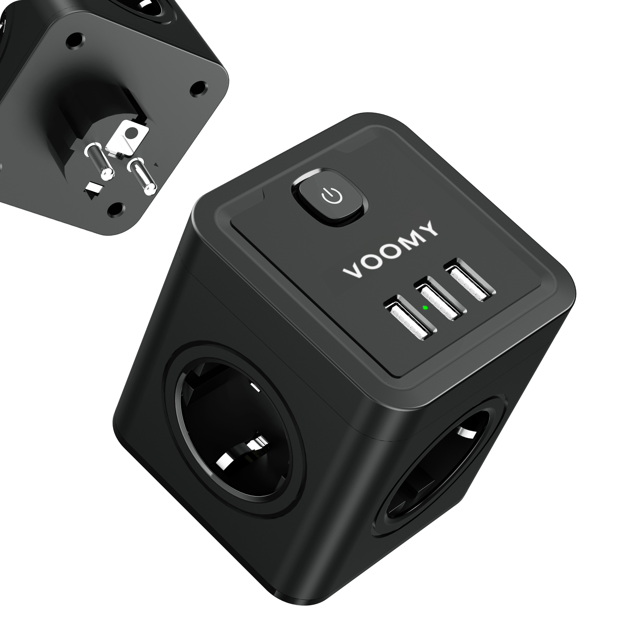 Voomy Cube Verdeelstekker 7-Voudig - Stopcontact Splitter - 3 USB Poorten - Stekkerdoos - Zwart