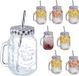 Merkloos Relaxdays drinkglazen - set van 8 - 500 ml - met rietje - deksel met ruitjes - limonadeglazen