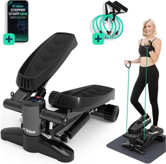 Hulser Stepper met display - Met weerstandsbanden - Home gym fitnessapparaat - Zwart
