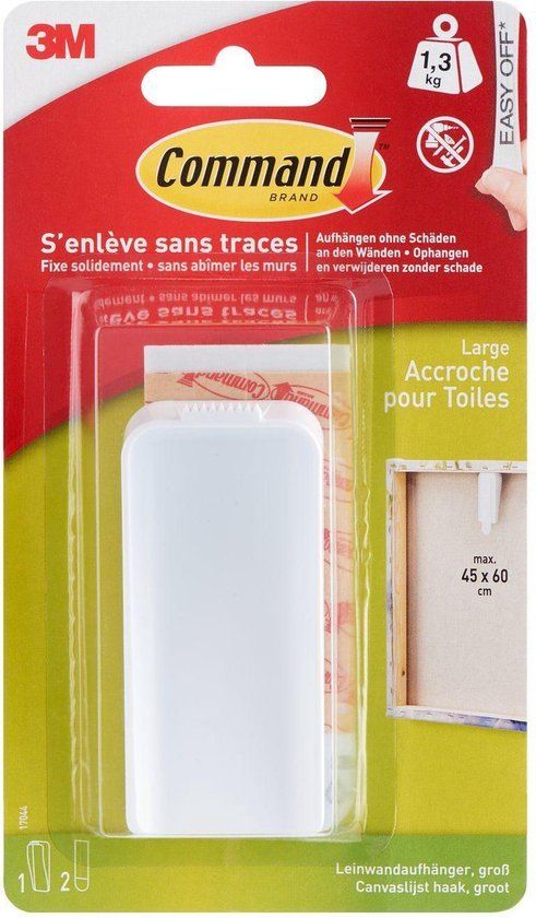 Command™ Grote schilderij-mixed media-haak - wit - 1 haak + 2 strips