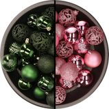 Kaemingk B.V. Boules de Noël 74x pièces - vert foncé et rose - 6 cm - plastique incassable