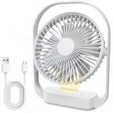 SURFOU Ventilator 4000mAh Accu, Draadloze Bureauventilator met 4 Snelheden en 2 Nachtlichtstanden, USB-C Oplaadbaar, Tot 20 Uur Werktijd, voor Slaapkamer, Nachtkastje, Kantoor en Reizen, Wit