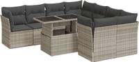 vidaXL 9-delige Loungeset met kussens poly rattan lichtgrijs
