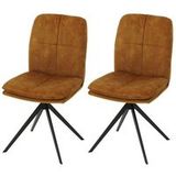 HWC-M68 Set van 2 eetkamerstoelen, keukenstoel fauteuil, draaibare autostand, metaal stof/textiel ~ geel