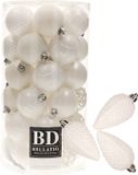 Bellatio Decorations Shoppartners Bv Kerstballen en dennenappel ornamenten - 43x stuks - kunststof - wit