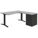 Bureau compact avec bloc tiroirs - Gris clair/gris foncé - Piètement fixe