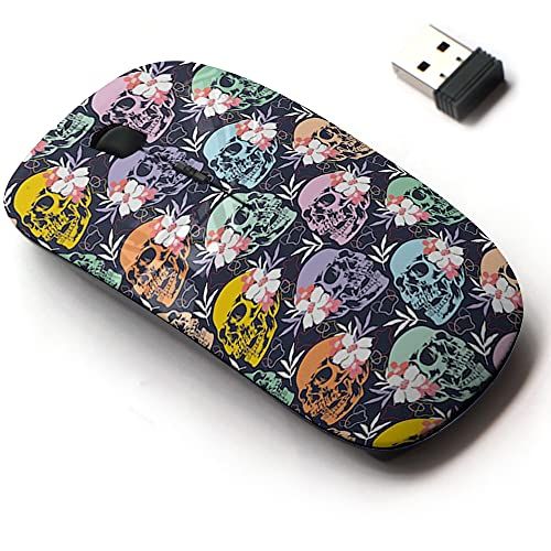 CJCBROES 2.4G Draadloze Muis - Schattig Patroon - Nano-ontvanger - Halloween Schedels Bloemen