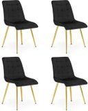 Oskar Set van 4 Eetkamerstoelen SPLIT – Zwart Velvet / Fluweel – Goudkleurige Metalen Poten