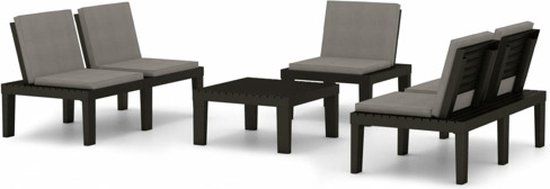 vidaXL 4-delige Loungeset met kussens kunststof grijs