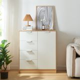 [en.casa] Commode Varkaus ladekast mdf met 4 lades 1 deur 90x80x40 cm eikenkleurig en wit