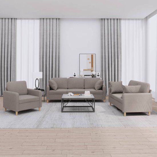 vidaXL 3-delige Loungeset met kussens stof taupe
