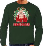 Bellatio Decorations Foute Kersttrui/sweater voor Heren - Zendeer Buddha - Groen - Rendier - Boeddha L