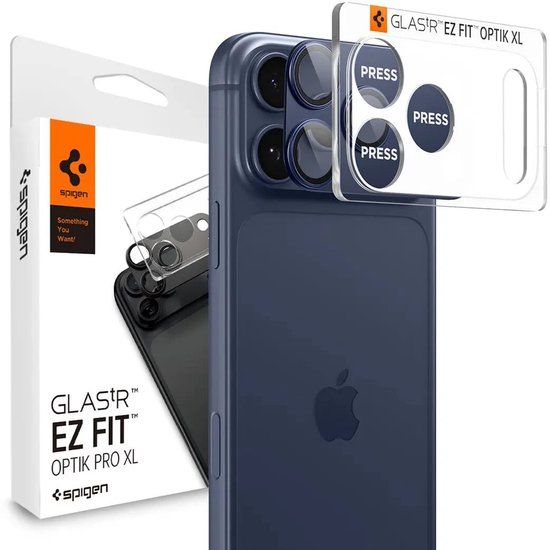 Spigen Camera Lens Protector Geschikt voor Apple iPhone 17 Pro Max - Glas.tR EZ Fit Optik Pro XL - 9H Tempered Glass - Gemakkelijke Installatie - Blauw 1-Pack