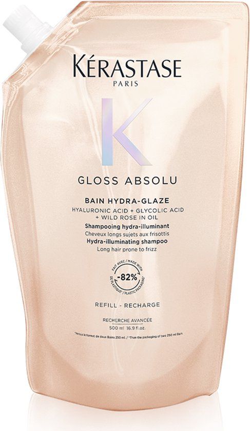 Kérastase Gloss Absolu Bain Hydra-Glaze - Anti-Frizz Shampoo met Glanseffect voor Lang, Pluizig Haar - Met Hyaluronzuur - Navulling 500ml