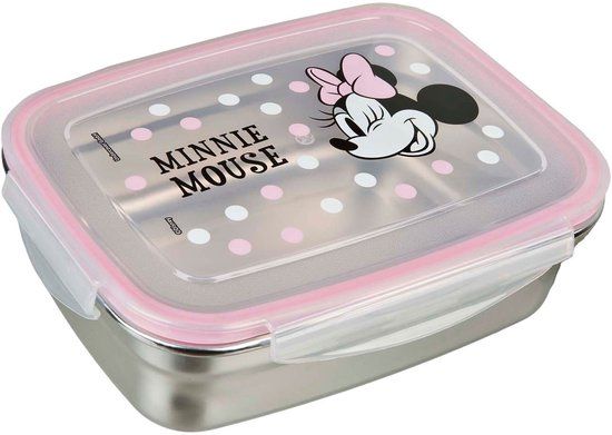 Undercover Minnie Mouse Metalen Broodtrommel Roze, Zilver