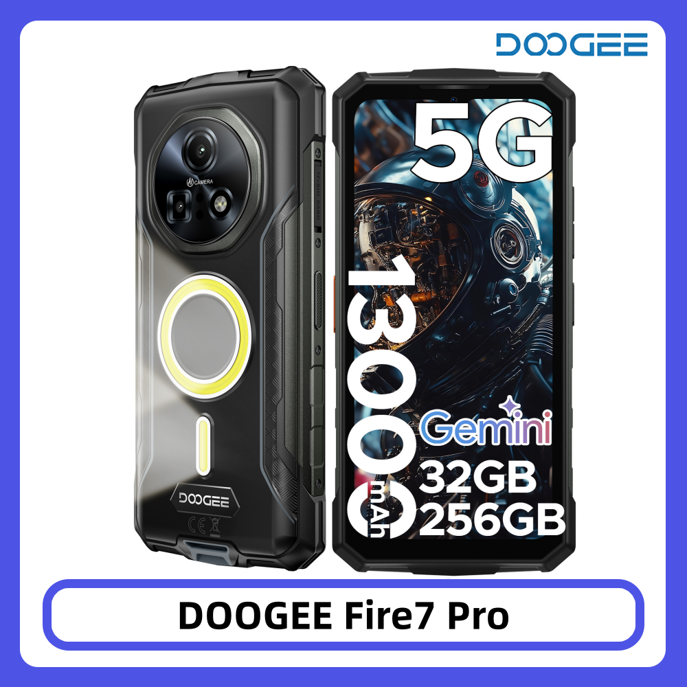 DOOGEE Fire 7 Pro 5G Robuuste Telefoon, 6.6" scherm, dubbele campingverlichting, 13000mAh batterij