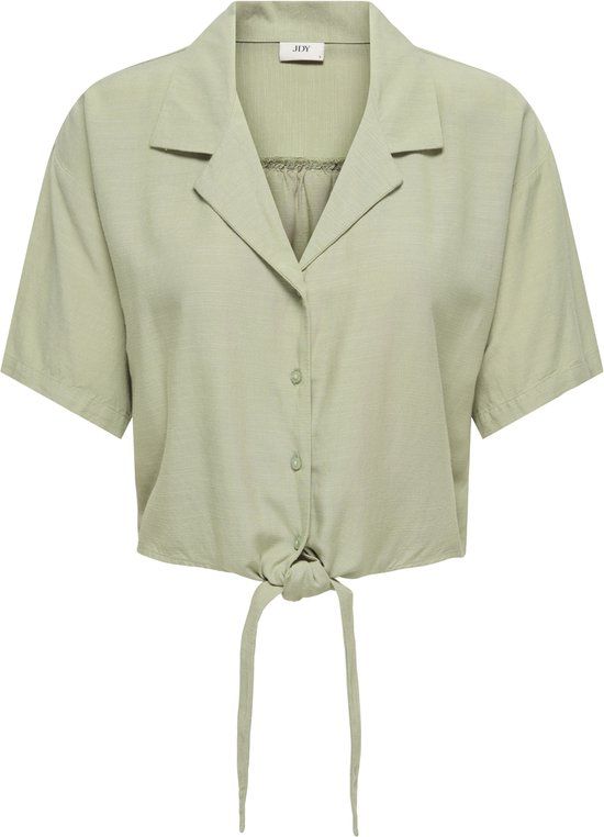 JDY JDYCAYA LINEN S/S KNOT SHIRT WVN DIA Dames Blouses - Viscose/Linnen - Korte mouw - Klassieke kraag - Knopen/Trekkoord - Casual - Vrouwen - Laurel Oak