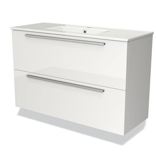 Maxaro Badkamermeubel 100cm Modulo Slim Hoogglans Wit 2 Lades Vlak Wastafel Keramiek
