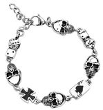 etNox hard and heavy Gambling Skull Armband zilverkleurig Roestvrij staal