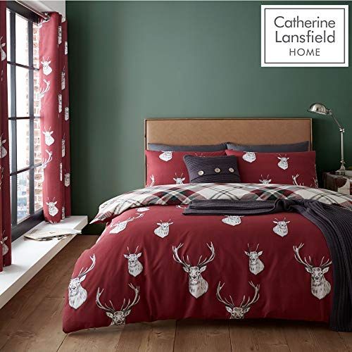 Catherine Lansfield Munro Stag Check Easy Care Duvet Cover Set Red