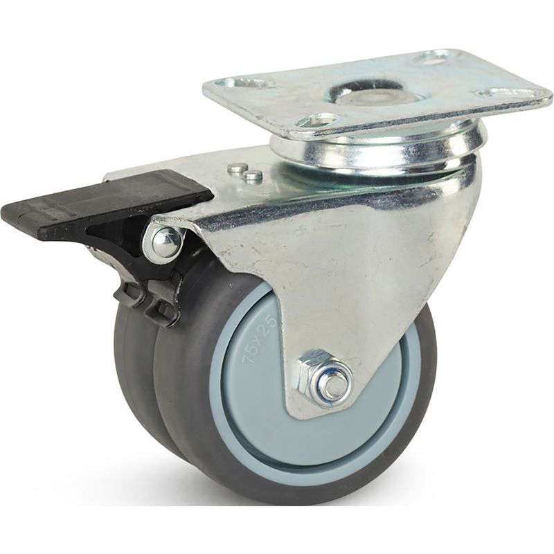 Meso Dubbel zwenkwiel TP-rubber met rem 75mm - 150kg draagvermogen