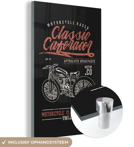 MuchoWow® Glass Painting 40x60 cm - Acrylic Glass Painting - Mancave - Motor - Black - Vintage - Photo on Glass - Paintings
