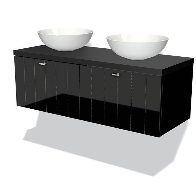 Maxaro Badkamermeubel Modulo Plato 120cm Hoogglans Zwart 2 Lades Lamel Mat Zwart Blad