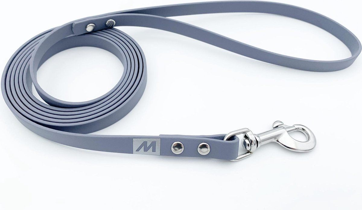 BIOTHANE Miqdi hondenriem - grijs - 13 mm breed - 5 meter lang - met handvat