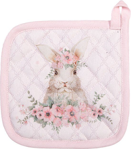 Clayre & Eef Kind Pannenlap - 16x16 cm - Roze Katoen - Konijn