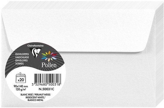 Clairefontaine Pollen envelop 90x140 mm, parelmoer-wit, 120 g/m², 20 stuks