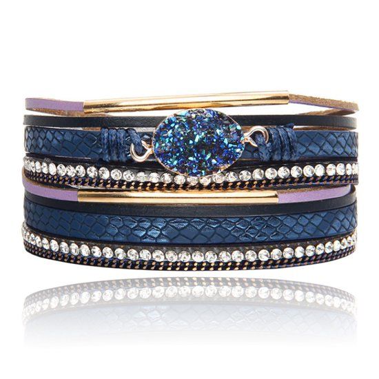 Deja Jewels Lookinggoodtoday Blauwe Multilayer Armband met Steen