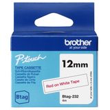 Brother BTAG-232 Labeltape Rood op Wit 12mm