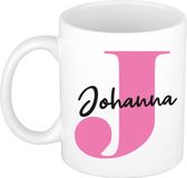 Bellatio Decorations Naam mok Johanna - roze - wit - keramiek - 300 ml - cadeau beker
